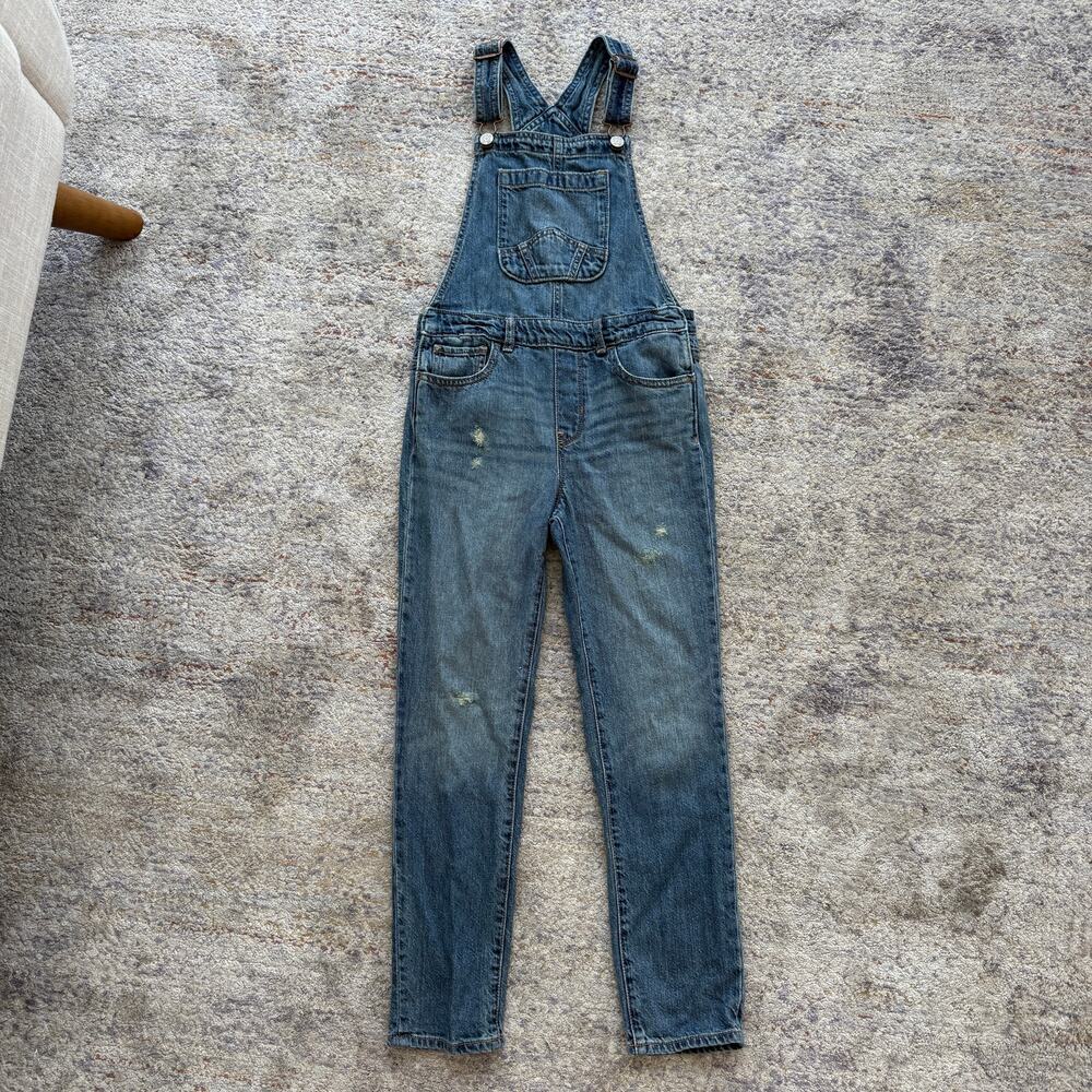 Gap Denim Girls M (8-9) Distressed Bib Overalls Medium Wash Denim Jeans Preowned
